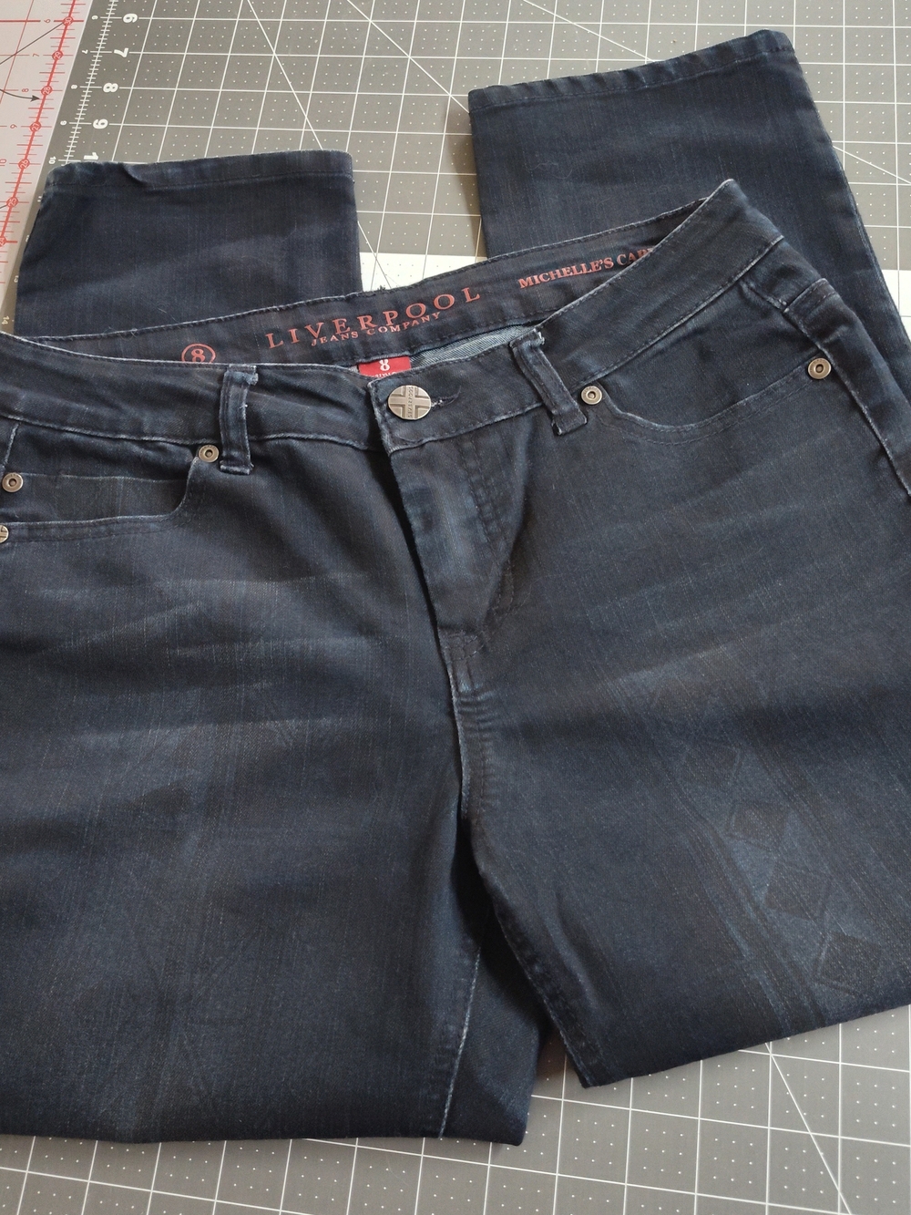 Liverpool Dark Blue w/Subtle Aztec Print Women’s Cropped Jeans